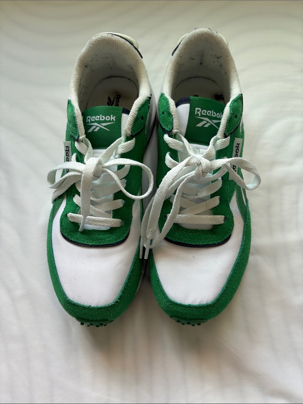 Reebok White and Green Classic Lace-Up Sneakers